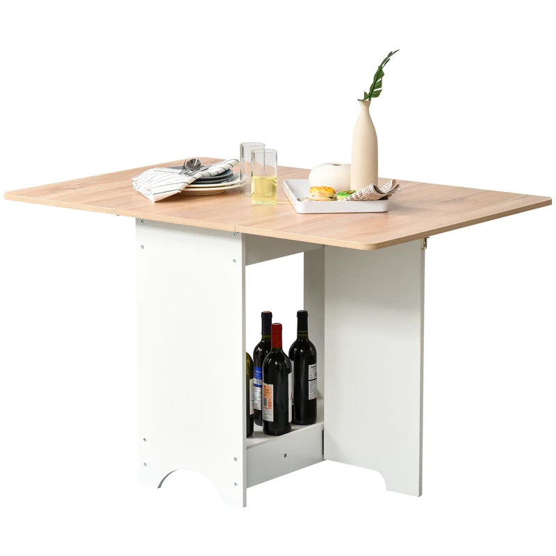 HOMCOM Foldable Dining Table Drop-Leaf Folding Desk Side Console with Storage Shelf for Kitchen,Dining Room