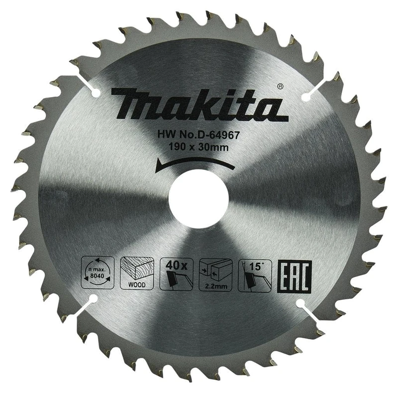 Makita D-64967 D-64967-Disco TCT 190/30/40t Madera, Black