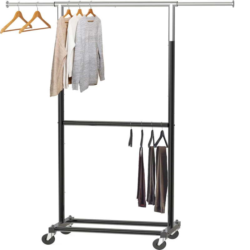 Simple Houseware Double Rod Garment Rack, Black