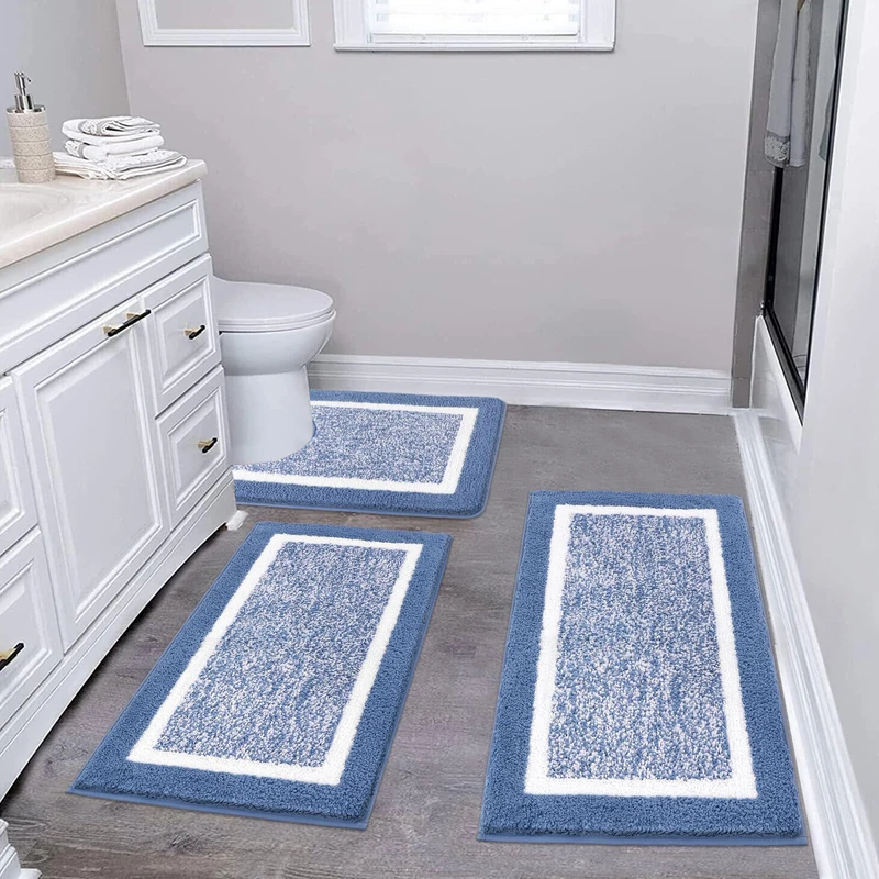 Pauwer Bathroom Rugs Sets 3 Piece Bathroom Shower Rugs with U-Shaped Contour Toilet Mat Absorbent Microfiber Plush Bath Mats Non Slip Bath Rugs Machine Washable Shaggy Bathroom Floor Mats