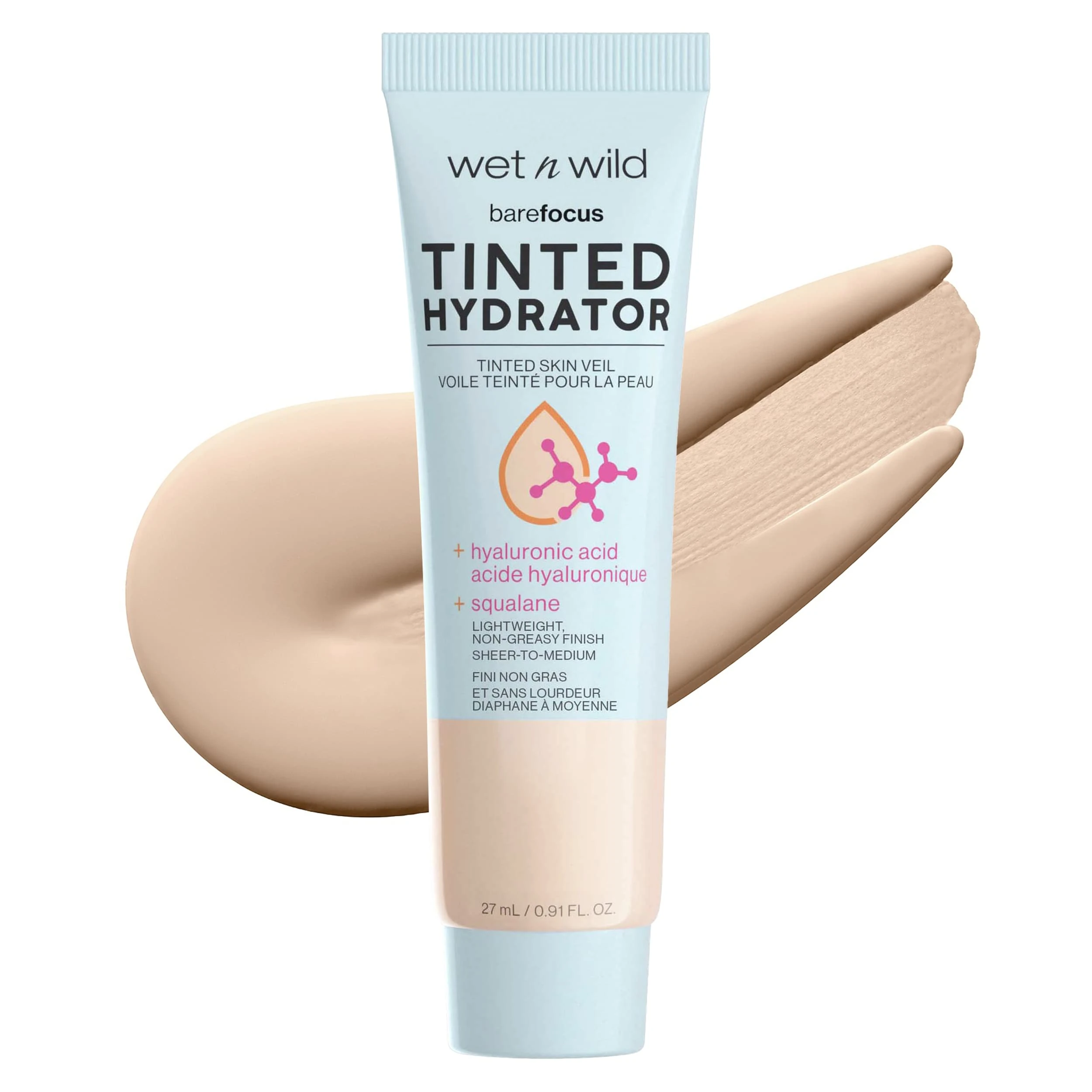 Wet n Wild, Bare Focus Tinted Hydrator, Tinted Moisturiser with Hyaluronic Acid, Lightweight Formula with Semi-Matte Finish for Oily Skin, Sheer to Medium Coverage, Light Medium