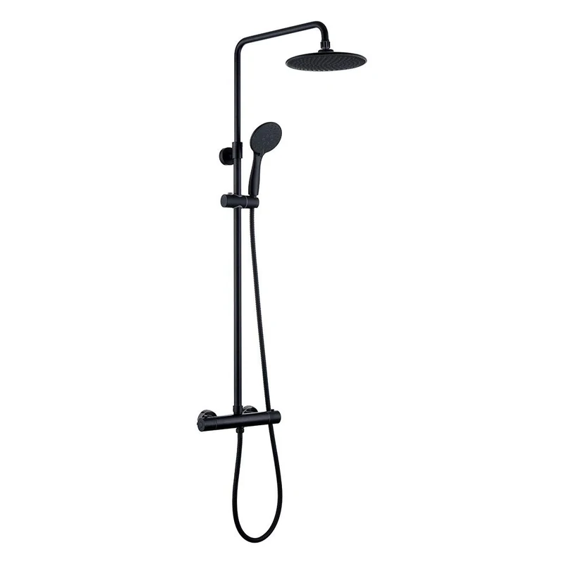 Thermostatic Shower Set Matte Black Round