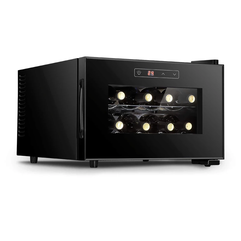 LLZH Electronic Wine Cooler, Freestanding Red & White Wine Fridge, 8 Bottle Small Home Bar Wine Cellar, Digital Control, Glass Door, Counter Top Mini Refrigerator,Horizontal