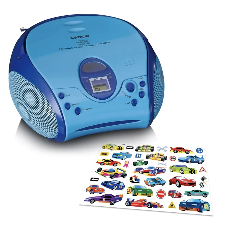 Lenco SCD-24BU Blue Portable Boombox, 2 Stereo Speakers, Battery Powered, Auxiliary Connectivity, CD & MP3 Audio Format, 4W, Includes 2 Speakers, for Personal Use