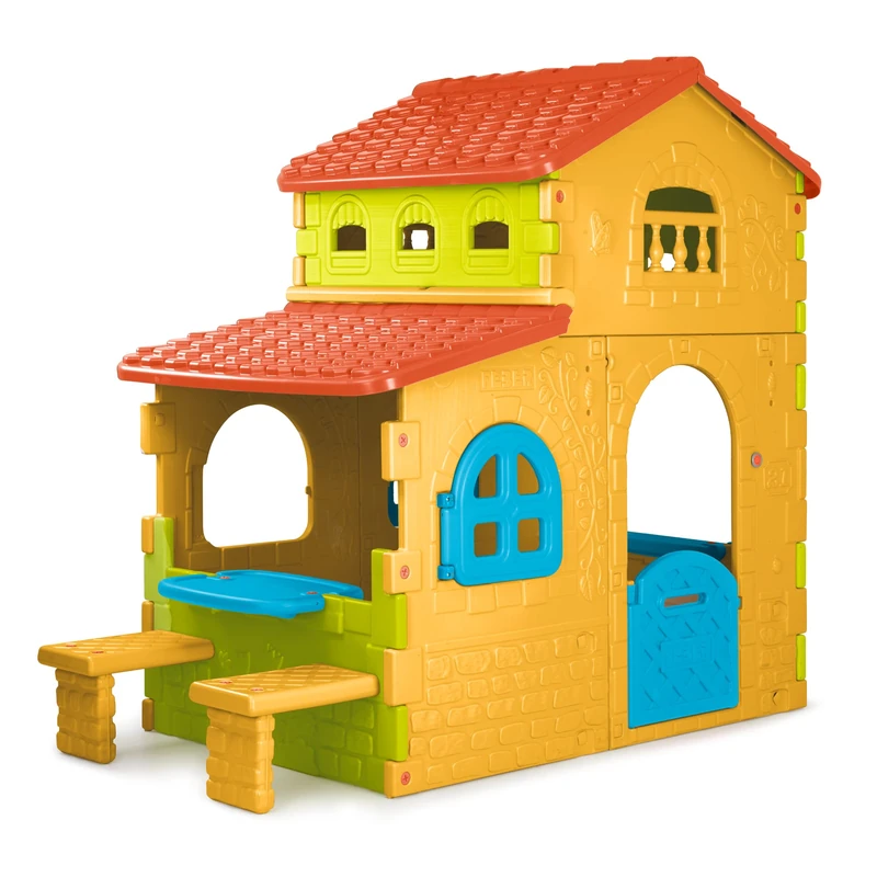 Feber - Super Villa, extra-large playhouse with several windows, includes two external seats and counter-like window,recommended for children from 3 years (Famosa 800013047)