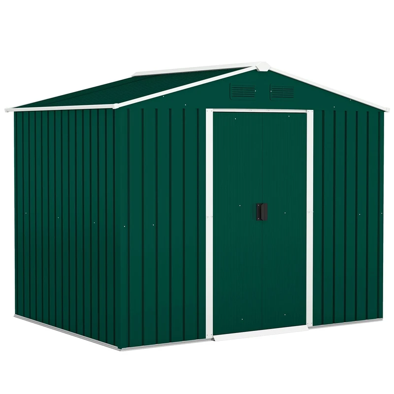 Outsunny 7.7 x 5.7ft Metal Garden Shed with Ventilation Slots and Sliding Doors, Galvanised Outdoor Tool Storage House, Green