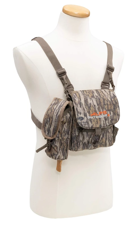ALPS OutdoorZ Vantage Binocular Harness Featuring Non-Metallic Secure Fit Straps, Removable Box Call Pocket, Side Mesh Pockets, and Attachment System, Mossy Oak Bottomland