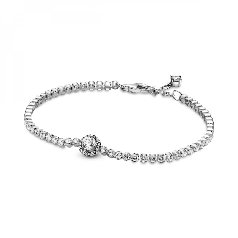 Pandora Timeless Sterling silver Sparkling Halo Tennis bracelet with clear cubic zirconia, 16