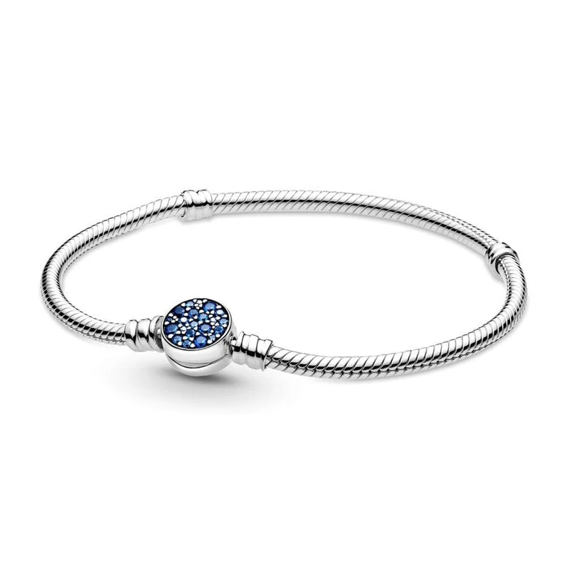 Pandora Sparkling Blue Disc Clasp Snake Chain sterling silver bracelet, 20