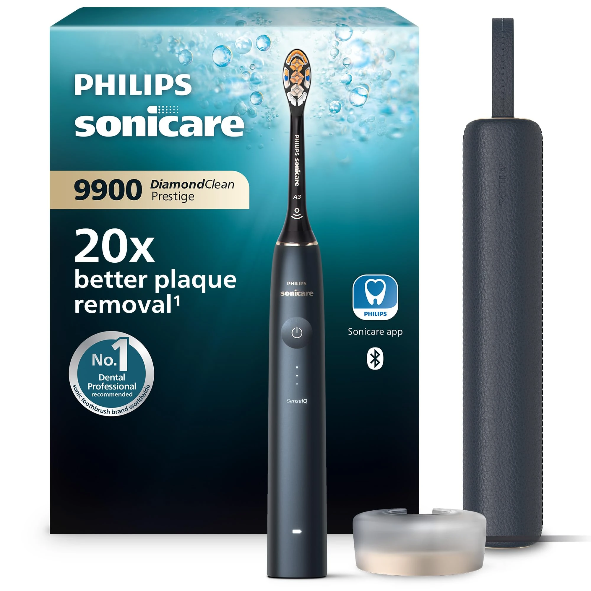 Philips Sonicare DiamondClean Prestige 9900 - Sonic Electric Toothbrush with 1x A3 Premium All-in-One Brush Head and Charging Case in Midnight Blue (Model HX9992/12)