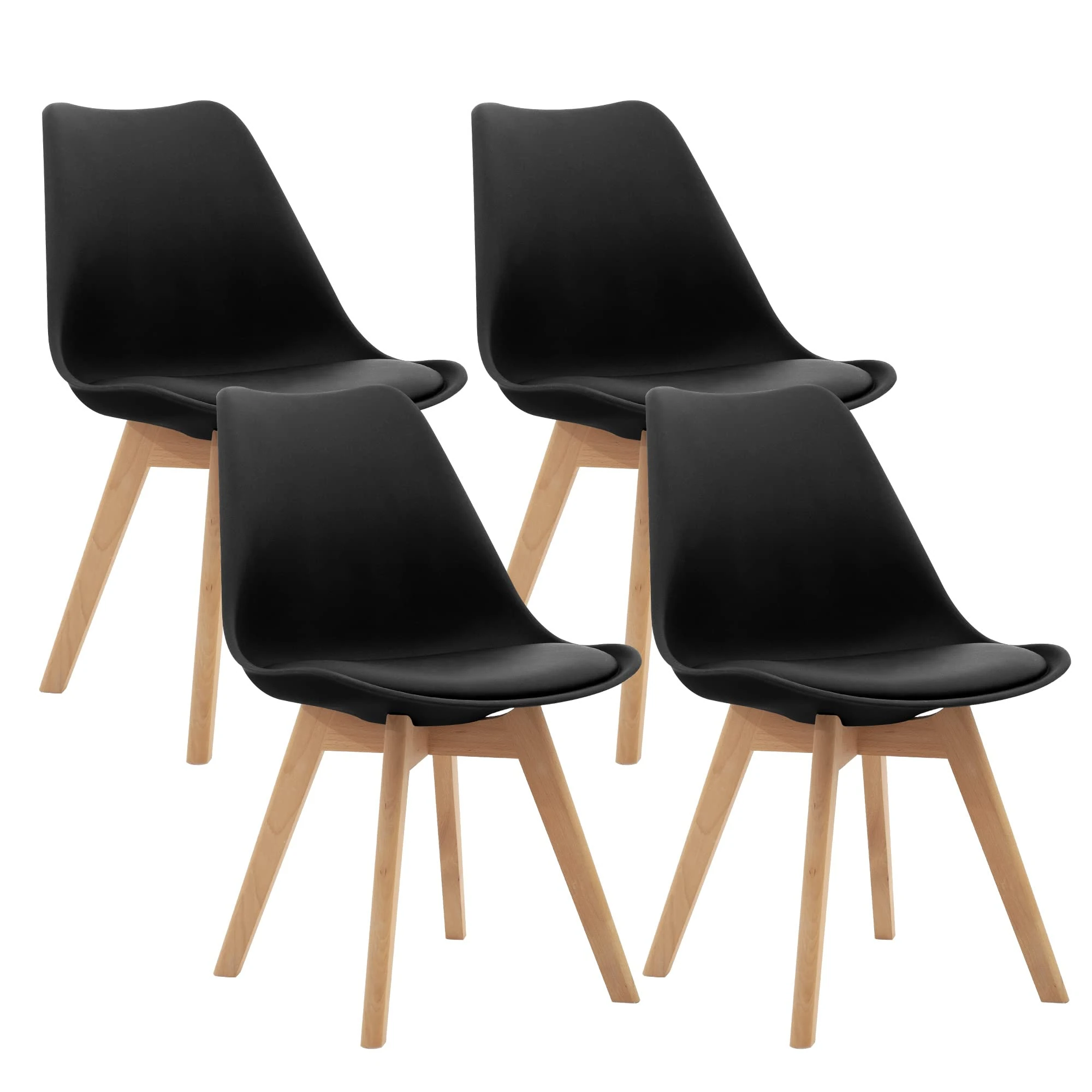 CangLong Set of 4 Dining Chairs with Solid Wooden Legs, Retro Design Soft Cushion Pad Chairs for Kitchen Dining Room & Lounge Office, Black