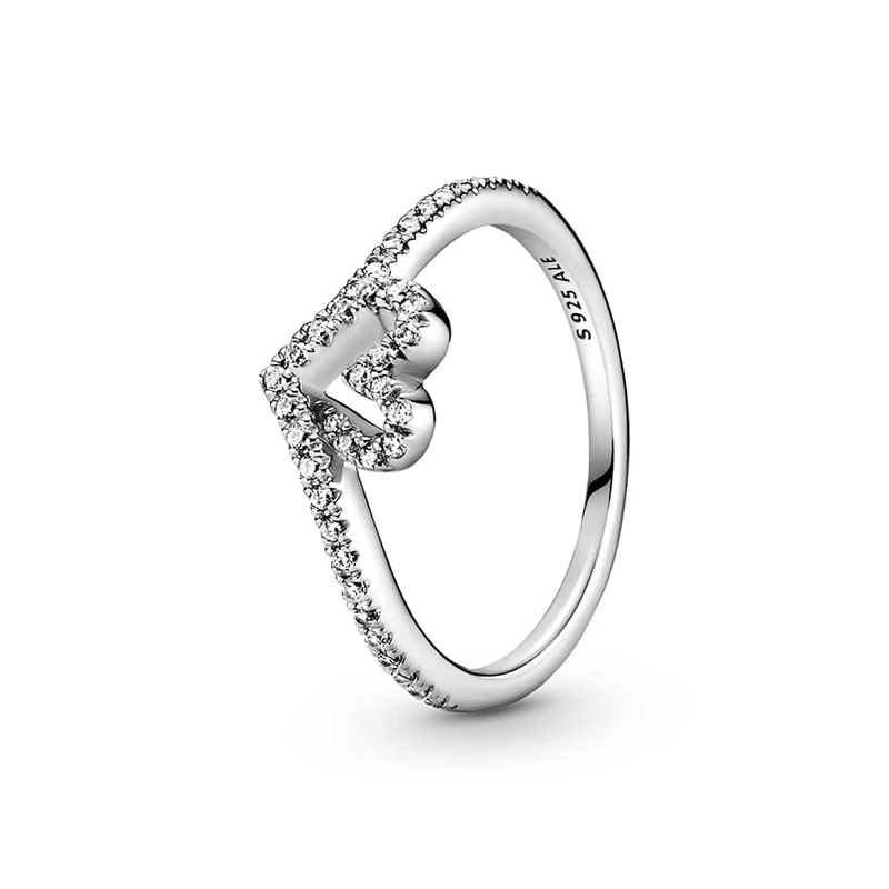 PANDORA Timeless Women's Sterling Silver Sparkling Wishbone Heart Ring, Size 56, No Box