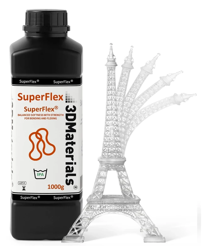 Superflex 3D Printer Resin, Softness 80A Simulating Flexible Rubber, Made in Korea by 3DMaterials (1000g, Clear) - Image 1