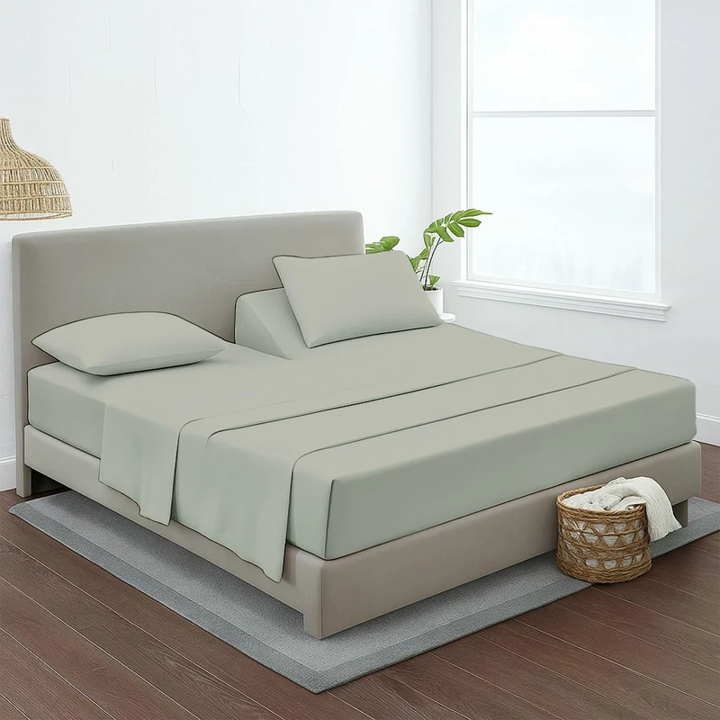 MyGiza Sheets 4 Pcs Top Split King Sheet Sets for Adjustable Bed, 100% Giza Cotton Perfect for Sleep Number Beds, King 34" Down Flex Head, Fits 16" Deep Mattress, Light Grey Solid