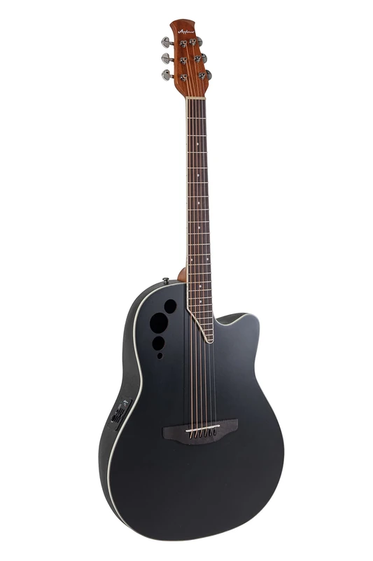 Applause Electro-Acoustic Guitar Elite AE44 Mid Cutaway - Roundback Lyrachord Body Mid-Depth - AP3TP Preamp - Spruce Top - Black Satin - AE44-5S