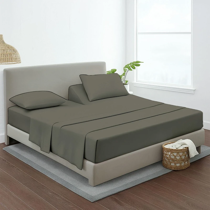 MyGiza Sheets Top Split King Sheets Set - 4 Pcs, 100% Giza Cotton, Dark Grey, King Size, Modern Style, Unisex, All Seasons, Deep Pocket Fitted Sheet (Up to 18 Inches Deep), Machine Washable