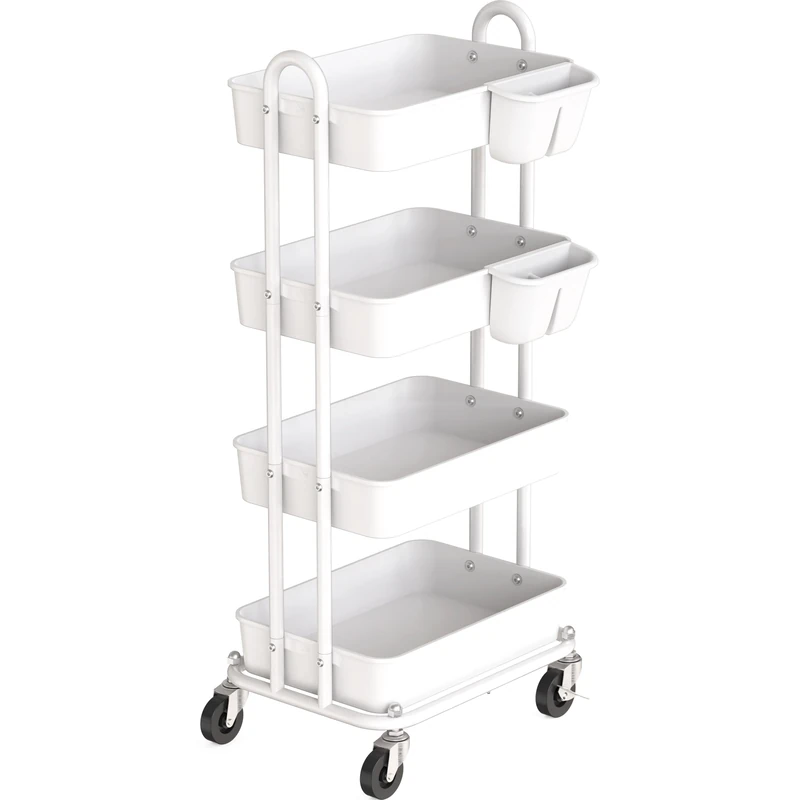 Simple Houseware Heavy Duty 4-Tier Utility Rolling Cart, White - Image 1