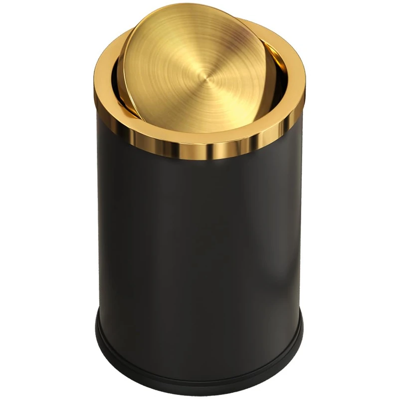 LEASYLIFE 9L/2.4GAL Black and Gold Bathroom Trash Can, Small Trash Can with FILP Lid for Bathroom,Hotel,Office,Lundry,Powder Room (ＢＬＡＣＫ)