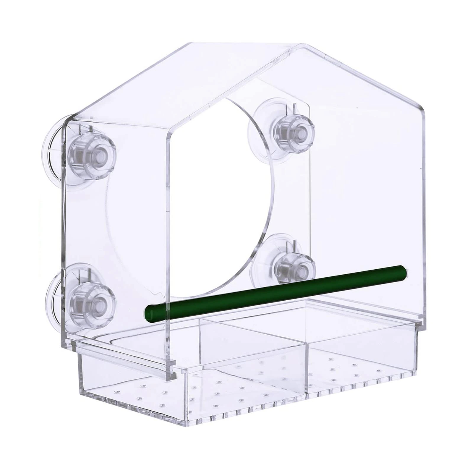 Window Bird Feeder - Extra Strong Suction Cups and Removable Seed Tray with Drainage Holes. Windowsill Birdfeeders for Wild Birds, Finch, and Cardinal. LIANGPIN Transparent Birdhouse Shape Design
