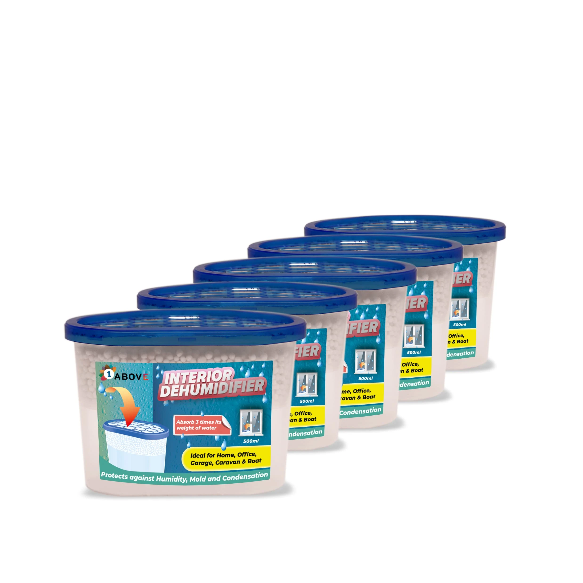 1ABOVE Dehumidifier 500ml Pack of 5 | Condensation Remover Moisture Absorber, Dehumidifiers for Damp, Mould, Moisture in Home, Kitchen, Wardrobe, Bedroom, Caravan, Office, Garage, Basement