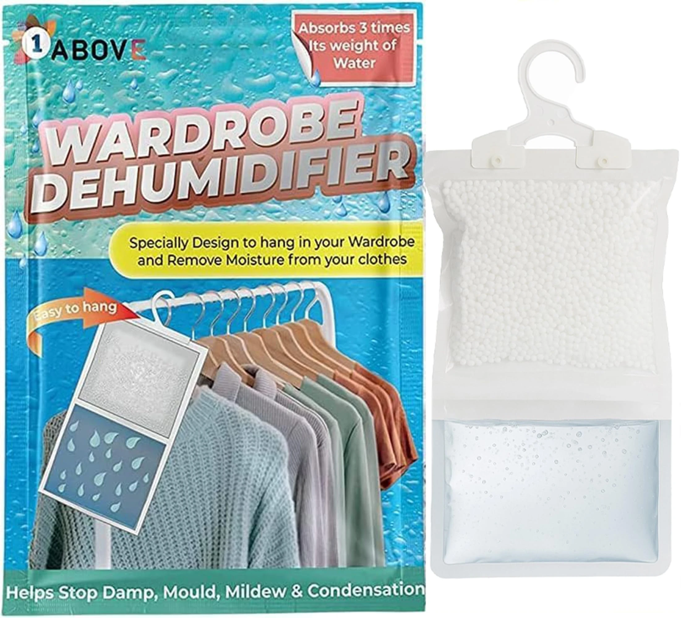 PACK OF 1 Hanging Wardrobe Dehumidifier, Condensation Remover, Moisture Absorber, Dehumidifiers for Damp, Mould, Moisture in Wardrobe, Bedroom, Caravan, Bathroom, Basement - 210 g