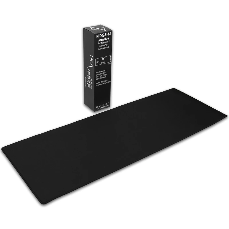 Traverse Ridge Pro Gaming Mouse Pad (5mm) | Massive 46 inch | 46x17.3x0.20 Extra Thick | Black/Black | Dense Weave Speed Poly, Superior Control | Stitched Edge, Washable, Giant Large Desk Mat