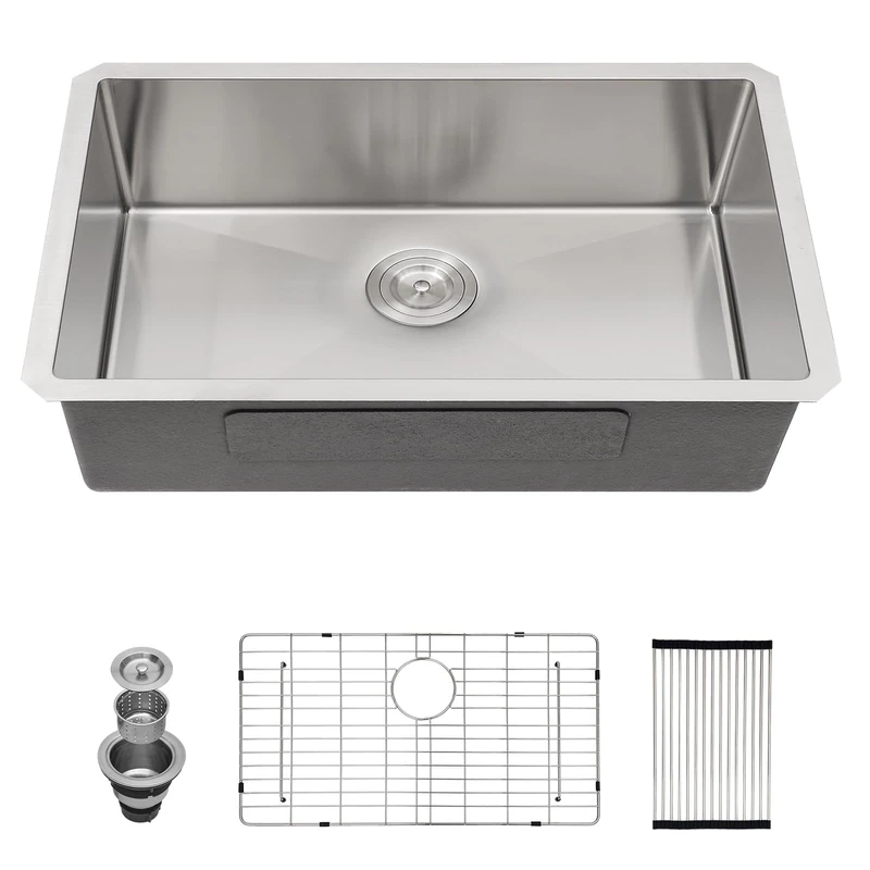 Couoko 32 Inch Undermount Kitchen Sink 16 Gauge Stainless Steel Single Bowl Under Counter Large Deep Sinks Basin 32"X19"X9"