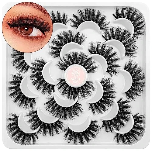 DYSILK False Eyelashes -10 6D 17mm Faux Lashes Pack - Mink Eyelashes Wispy Fluffy Reusable Cat Eye Lashes 17MM Eyelashes Lashes Natural Look Fake Soft Extension