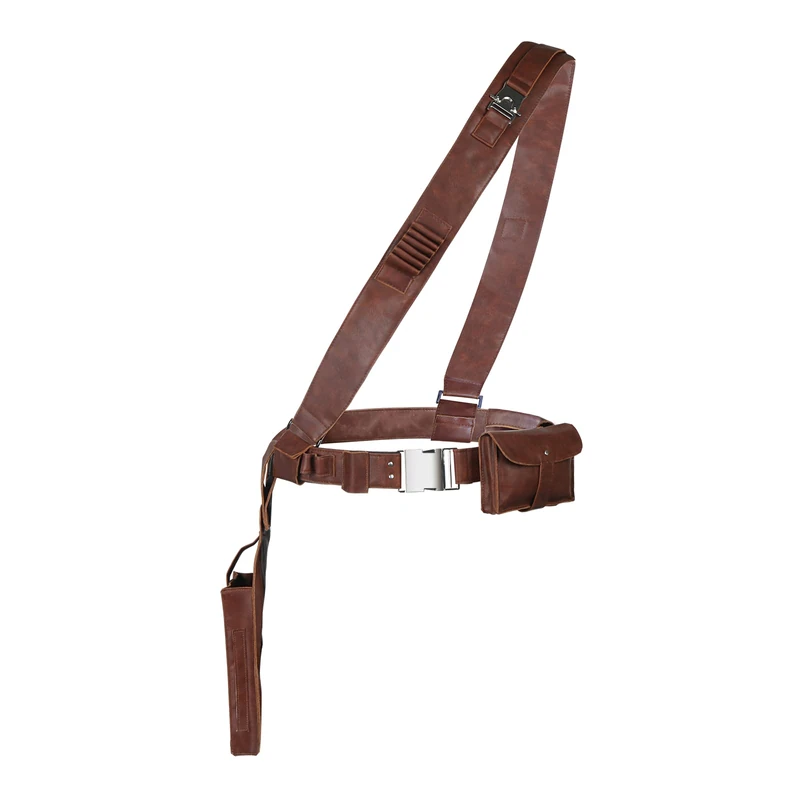 Mandalorian Costume Belt Holsters Brown Leather Adjustable Shoulder Strap Waist for Adult Men Cosplay Halloween Accessory, Brown Leather Belt, 32.2-37W S