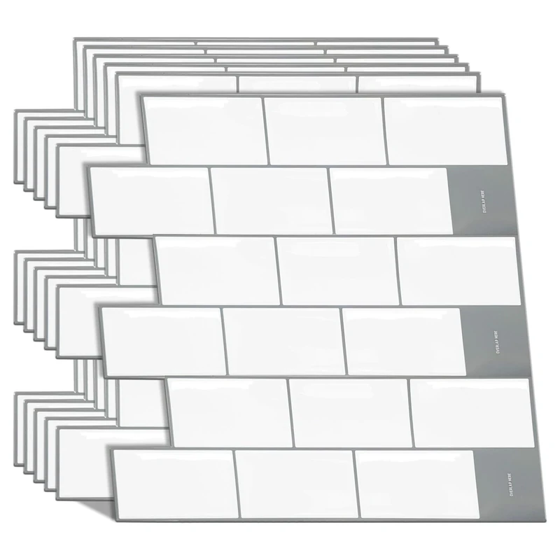 WALPLUS 3D Tile Stickers Peel and Stick Backsplash Splashback Decals Tile Transfer for Kitchen Bathroom Living Room Stick on Tile London Metro Classic Brick Brilliant White 24 Sheets 30.5cm(12")