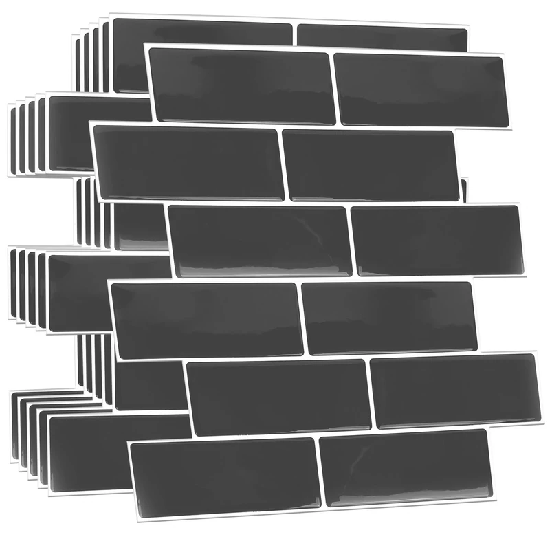 WALPLUS 3D Tile Stickers Peel and Stick Backsplash Splashback Decals Tile Transfer for Kitchen Bathroom Living Room Stick on Tile Waterproof Elegant Dark Grey 12 Sheets 30.5cm(12")