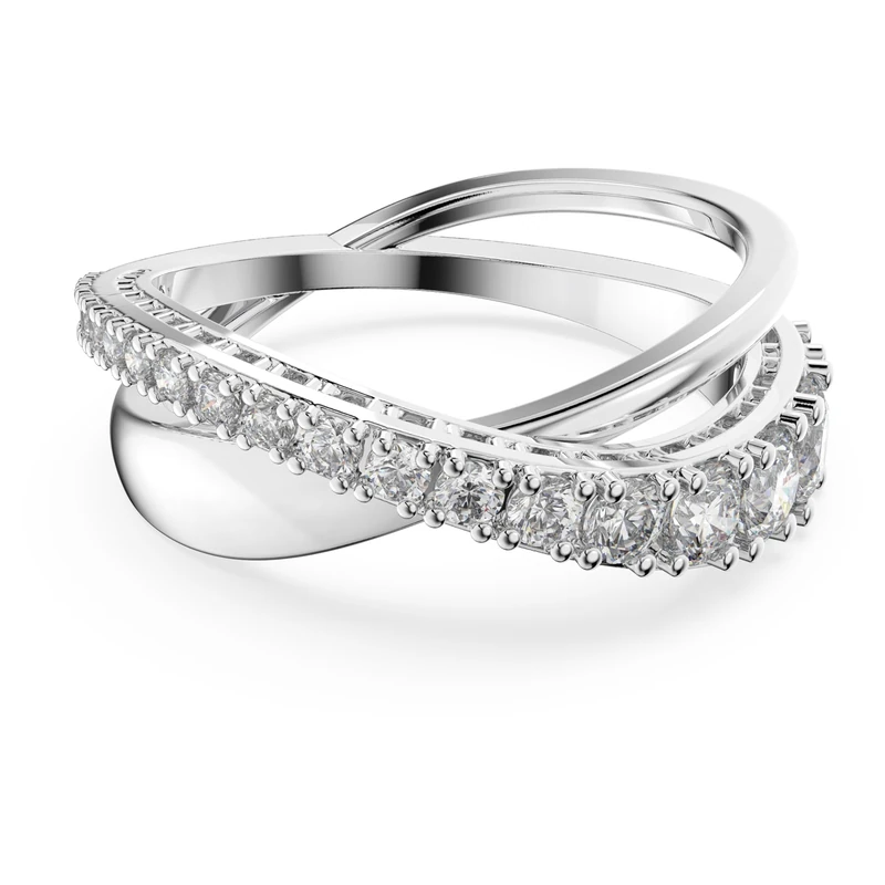 Swarovski Hyperbola ring, Round cut, White, Rhodium plated