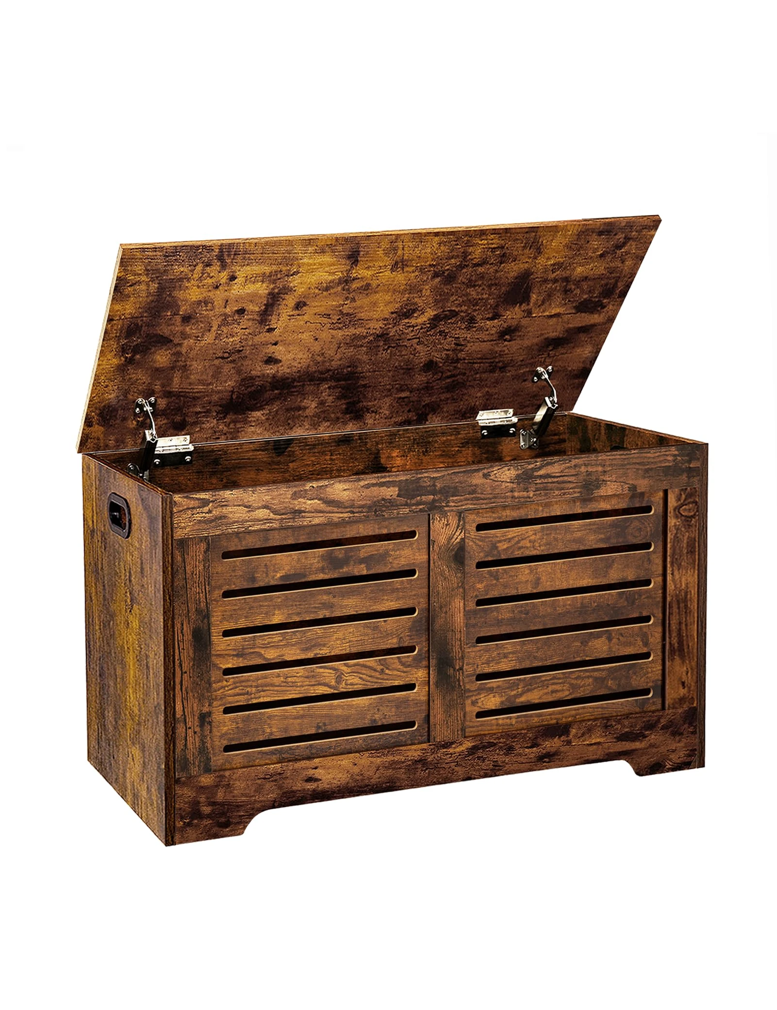 DINZI LVJ Storage Chest, Flip-Top Wooden Toy Box with 2 Safety Hinges, Retro Entryway Shoe Bench, Sturdy Large Storage Trunk for Living Room, Bedroom, Toddler Room, Easy Assembly, Rustic Brown