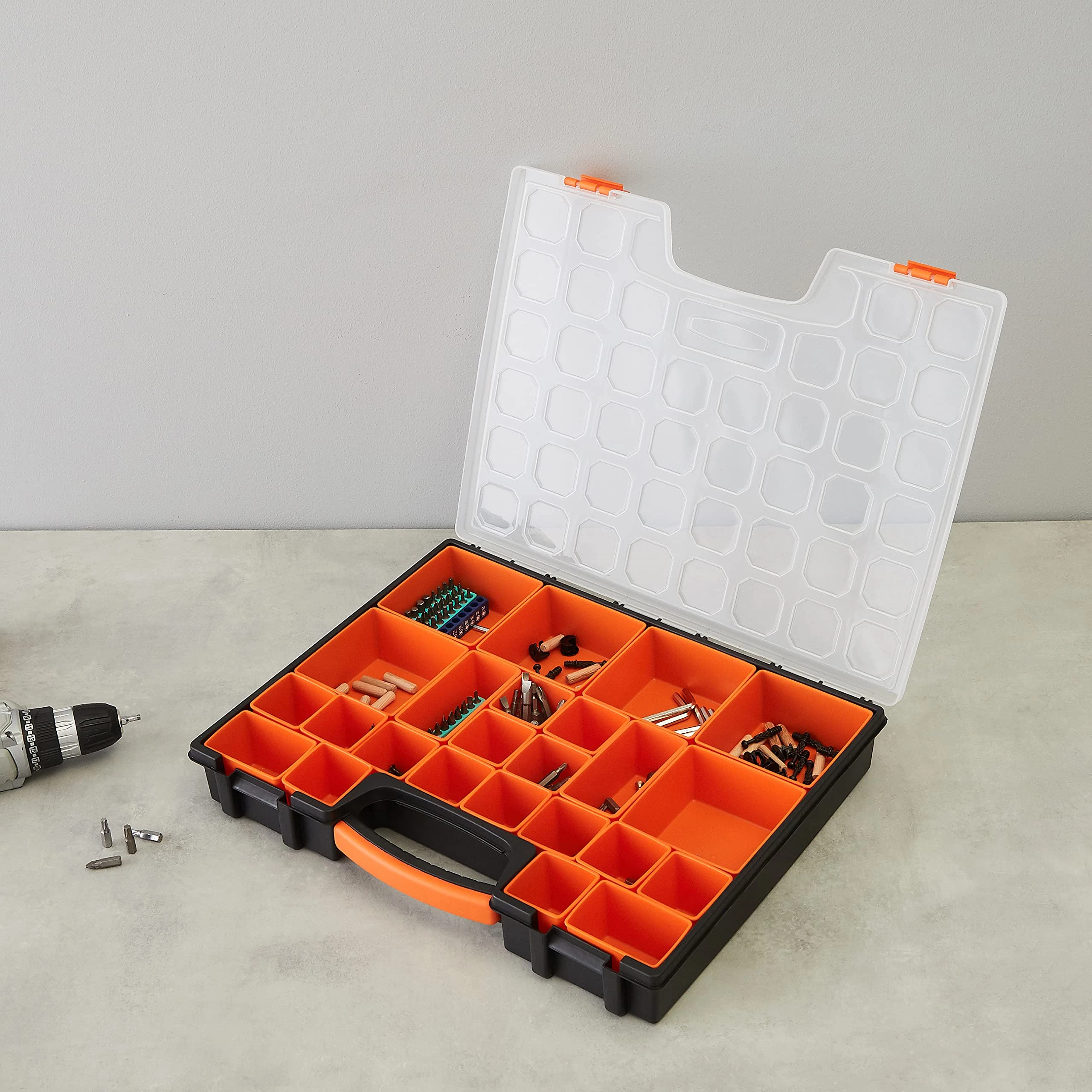 Amazon Basics Professional Organiser with 19 Removable Compartments, Black,Orange, 41.91 x 33.53 x 6.1 cm (LxWxH)