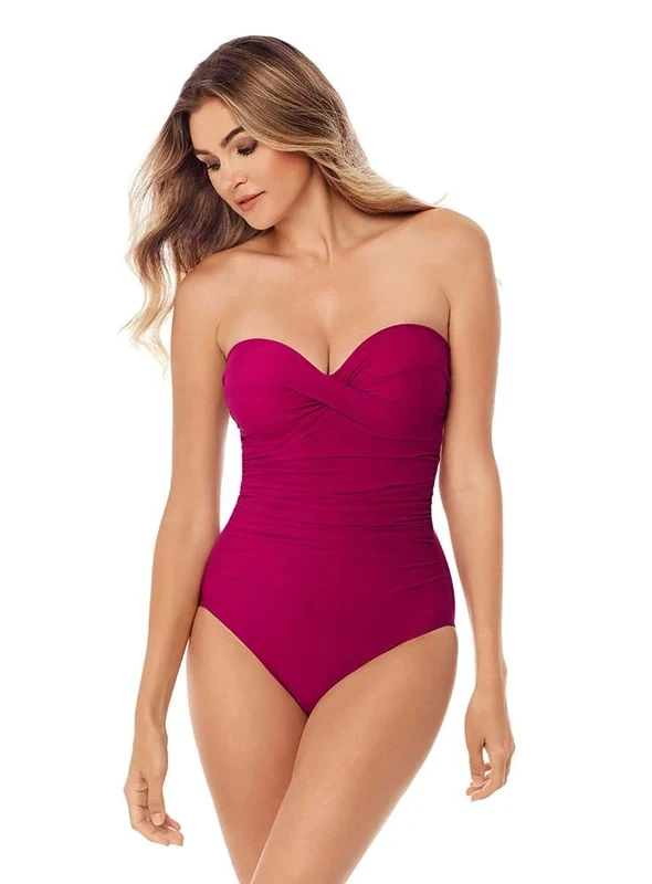 Miraclesuit Women’s Swimwear Rock Solid Madrid Bandeau Underwire Detachable Strap One Piece Swimsuit, Framboise, 14