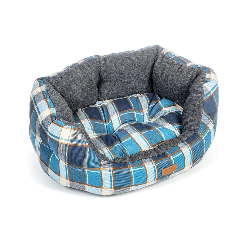 Fatface Grey Fleece Blue Check Sustainable Recycled Fibre Deluxe Soft Dog/Puppy Slumber Bed 40 Inch
