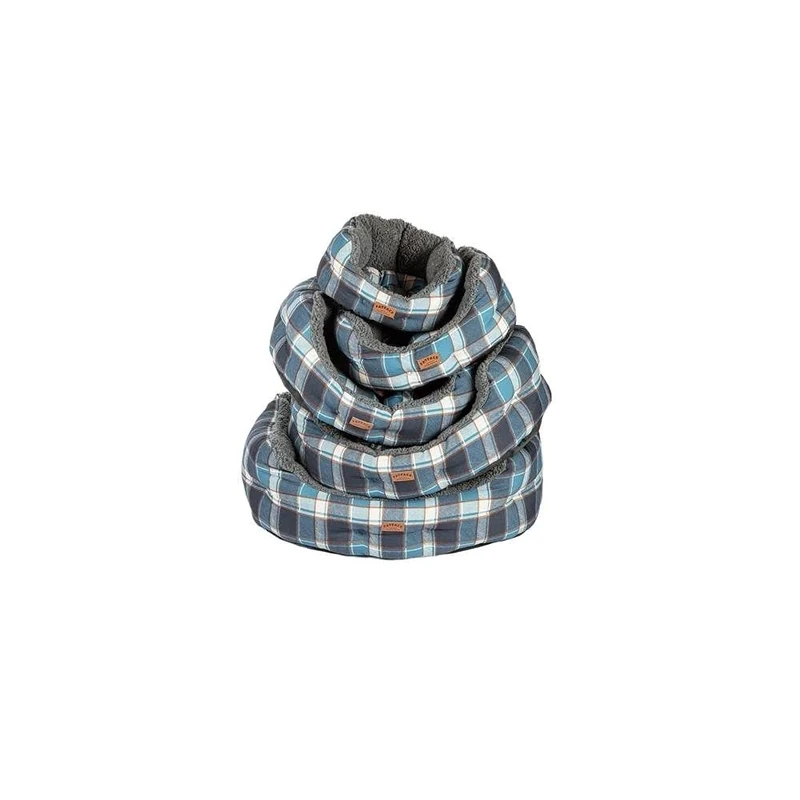 Fatface Grey Fleece Blue Check Sustainable Recycled Fibre Deluxe Soft Dog/Puppy Slumber Bed 35 Inch