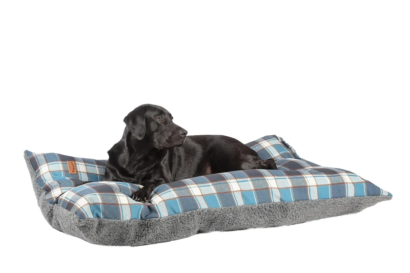 Fatface Grey Fleece Blue Check Sustainable Recycled Fibre Deluxe Soft Dog/Puppy Deep Duvet Medium