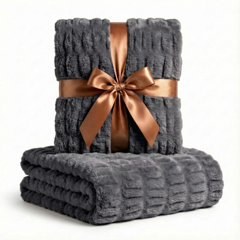 Luxury Concepts Lightweight Faux Rabbit Fur Throw Blanket, Ruched Elegant Wrinkle Resistant, Anti-Static and Washable for Couch Sofa Bed, 50" x 60" in, Dark Grey