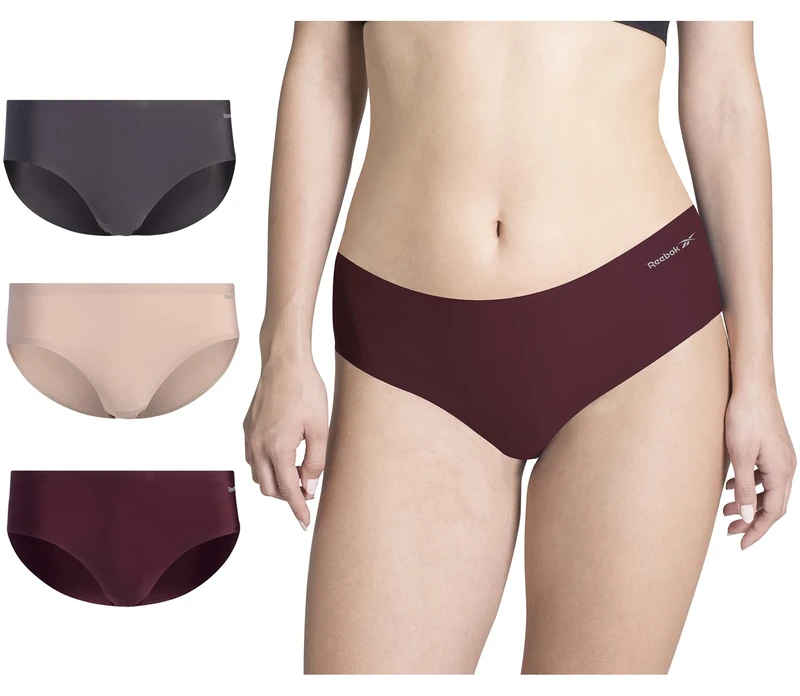 Reebok Women's Underwear - No-Show Hipster Panties (3 Pack), Size X-Large, Charcoal/Burgundy/Rose Dust