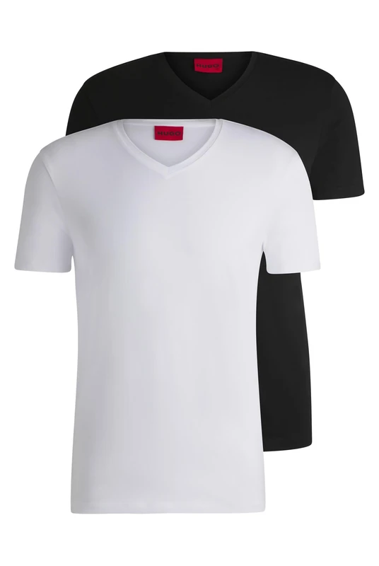HUGO Mens V Two V-Neck T-Shirts in Stretch Jersey