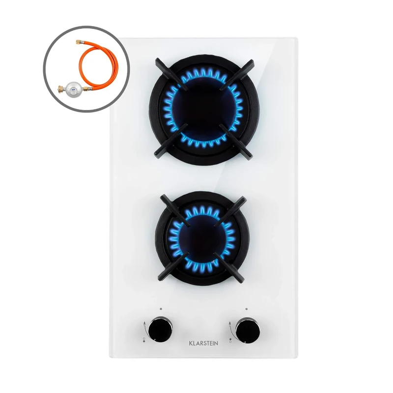 Klarstein Gas Cooker, 2 Burners Gas Hob, 4200W Built In Two Ring Electric Hob, Campervan Cooktops Cookers, Stainless Steel Glass Top Wok Burner, 2 Ring Kitchen Stoves LPG Cooker Burners Units