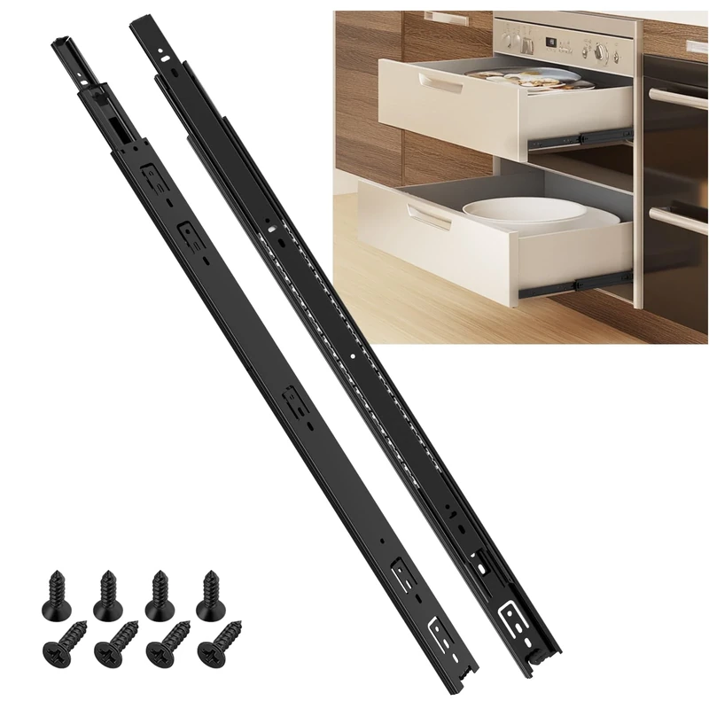 SHUHANG Drawer Runners Cabinet Drawer Slides Heavy Duty 45 kg Load Capacity Full Extension Ball Bearing Slides 600mm, Side Mount 1 Pair, Black