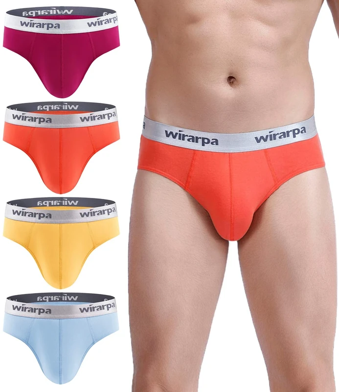 wirarpa Men's Cotton Briefs - Wide Waistband, No Fly, 4 Pack XXL