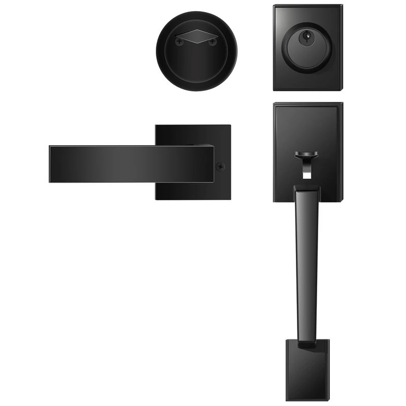 Azdele Black Front Door Handle with Deadbolt and Lever Set, Modern Front Door Lock Set, Black Door Handle with Single Cylinder Deadbolt for Exterior Door, Reversible for Right&Left Handed, Matte Black
