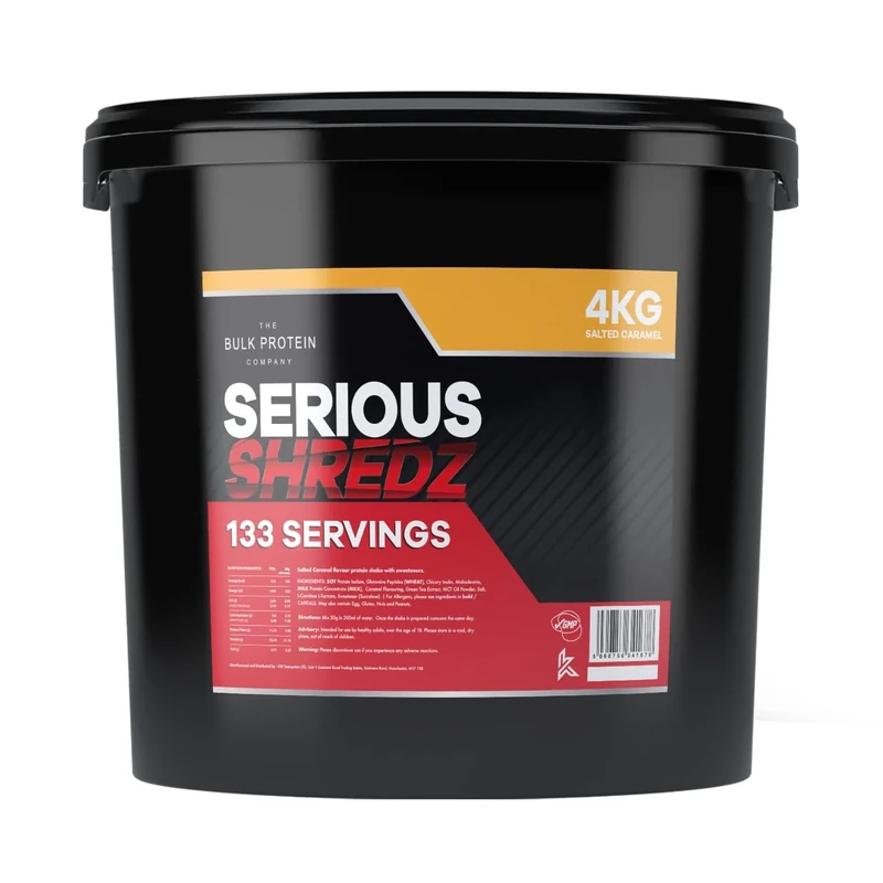 Serious Shredz 4kg – Diet Whey Protein Powder – Contains L-Carnitine L-Tartrate and Green Tea Extract – Supports Lean Muscle Growth, 133 Servings – The Bulk Protein Company (Salted Caramel)