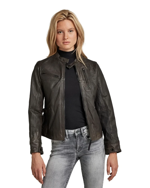 G-Star Women's Leather Biker Jacket, Grey (raven D20132-C851-976), XS