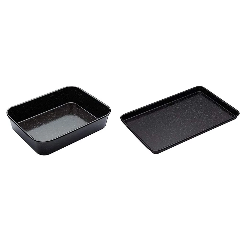 MasterClass Vitreous Enamel Roasting Tin, Induction Safe 1mm Steel, Medium (34 x 26cm) & Large Baking Tray, Scratch Resistant Vitreous Enamel and Induction Safe 1 mm Thick Steel, 39 x 27 cm