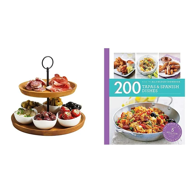 Artesa 2-Tier Serving Stand/Tapas Serving Set, Brown/Black, 25 x 24 cm & Hamlyn Cookery: 200 Tapas & Spanish Dishes: Hamlyn Cookbook