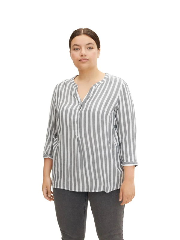 TOM TAILOR My True ME Women's 1024917 Blouse, 21395-off-white Navy Vertical Stripe, 18